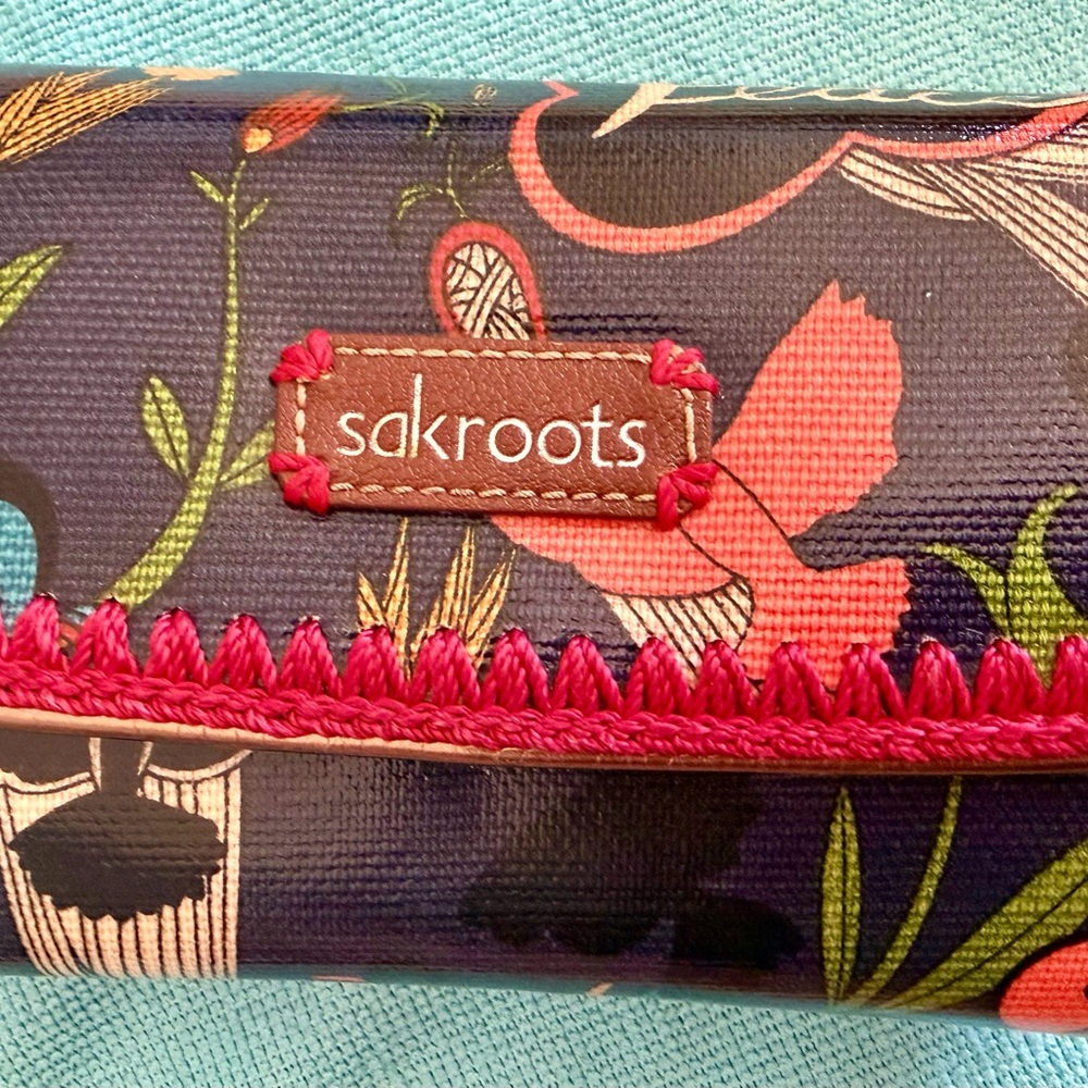 Sakroots Navy Wallet with Coral Floral Accents